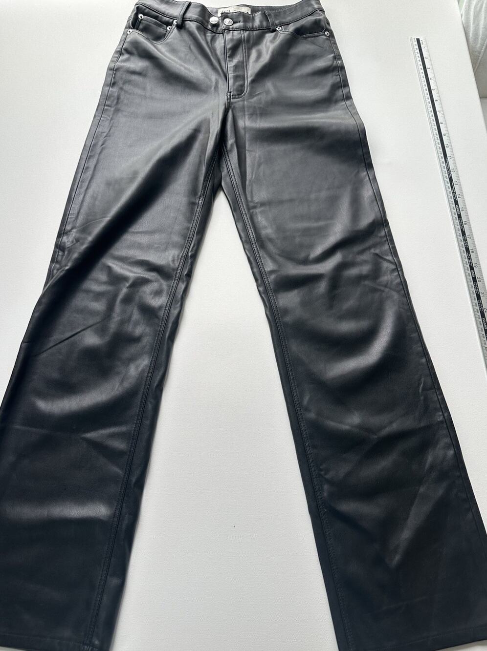 ZARA Faux Leather Pants Women Sz 4 Black Wide Leg High Rise Vegan Leather